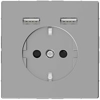 Розетка с заземлением +2xUSB тип A+A без рамки Schneider Electric Merten D-Life 1-м. сталь картинка